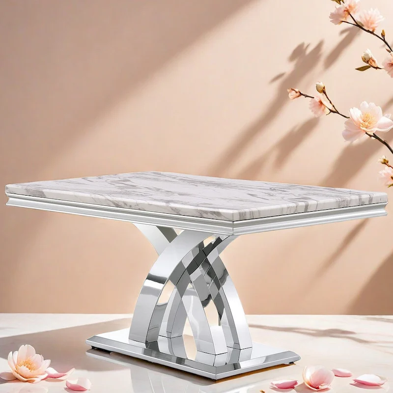 Black and Gold Dining Room Table with 65-inch top and Gold Polished Stainless Steel Metal Double X Base