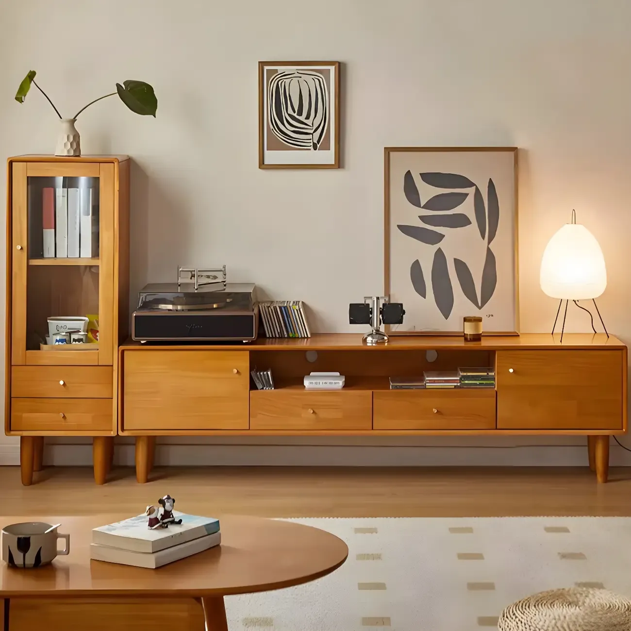 Scandinavian Brown Wooden TV Stand with Drawers