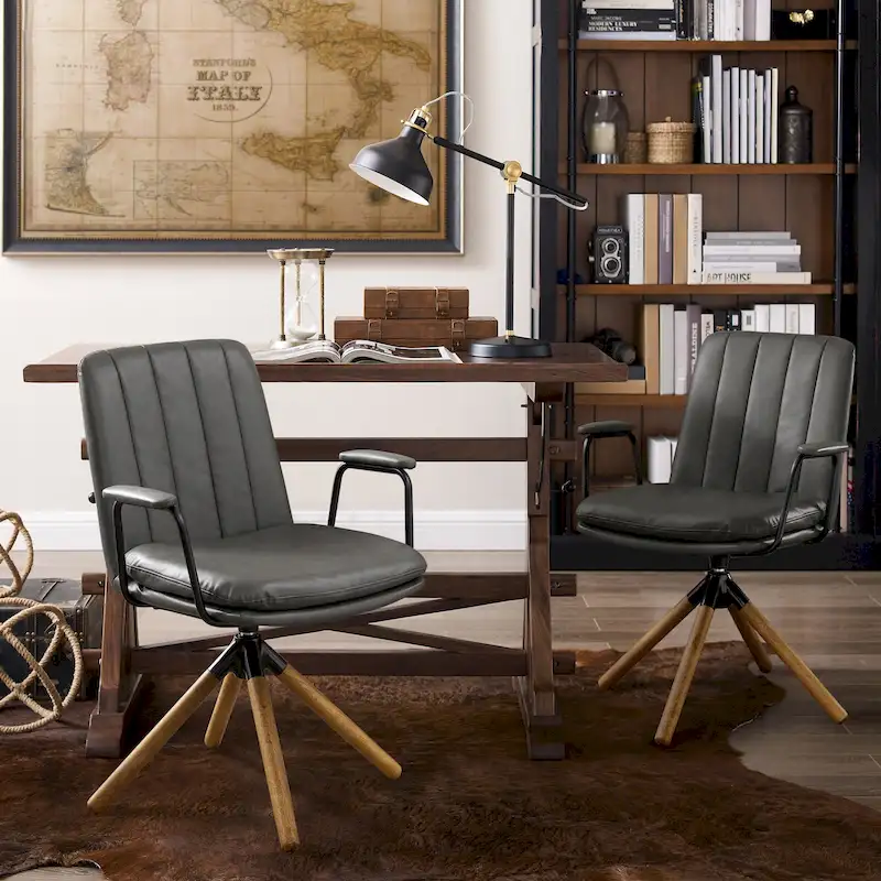 Set of 2 Mid-Century Swivel Home Office Chairs