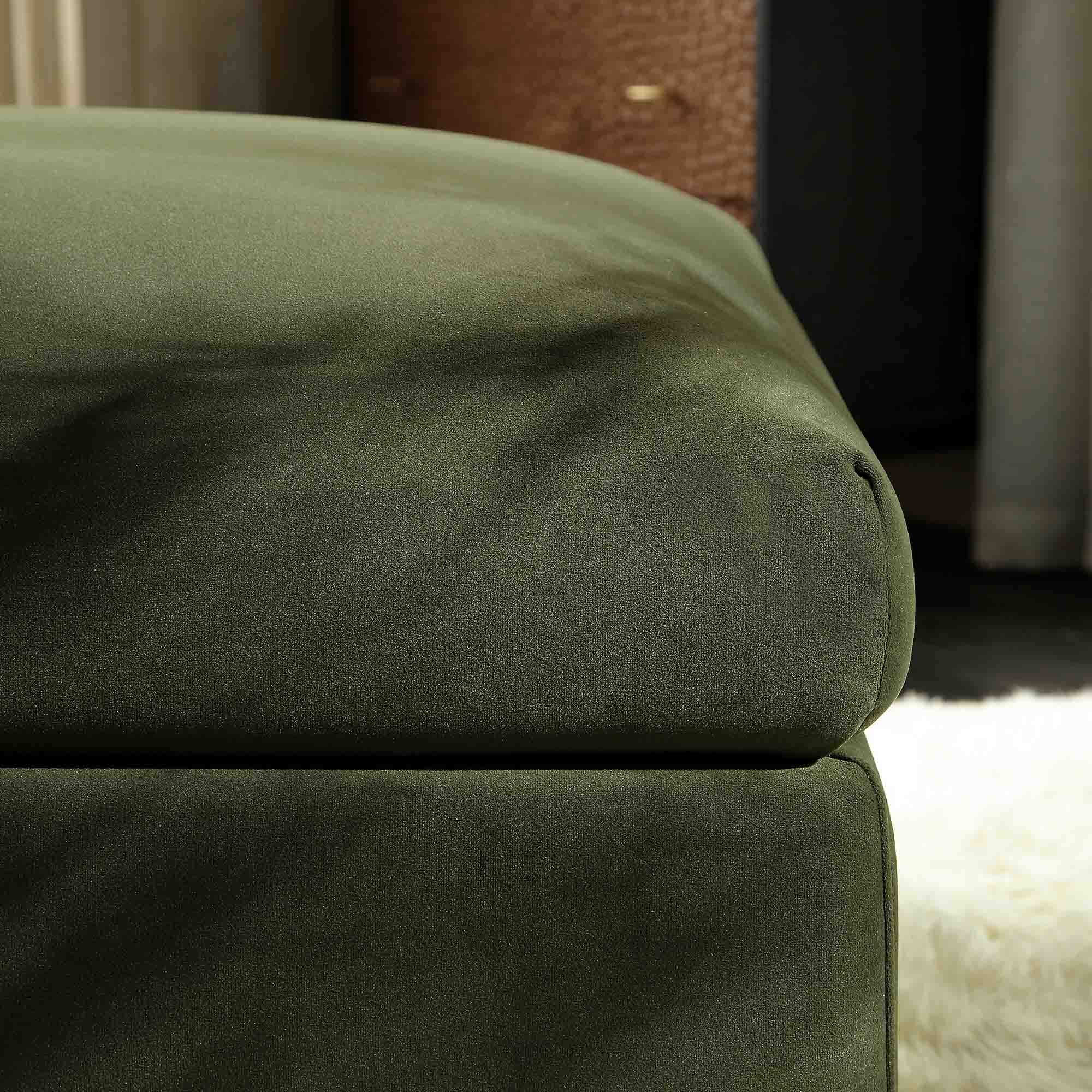 Moss Green Velvet Fabric Pouffe