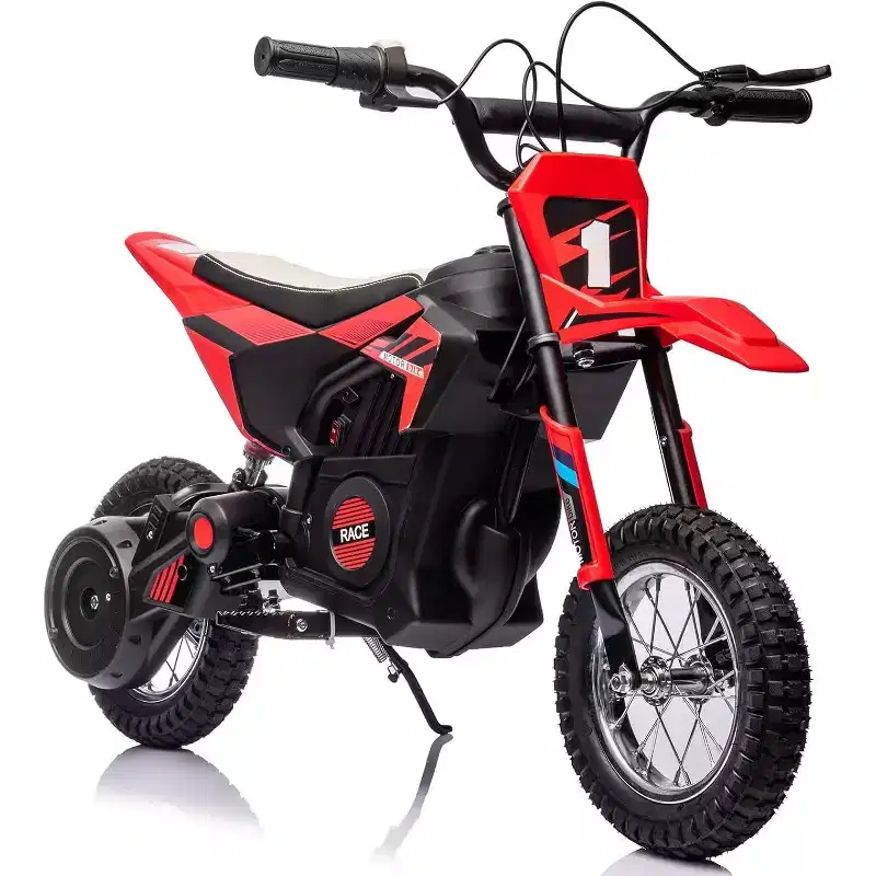 24V Kids Ride On Electric Off-Road Motorcycle,250W Motor 13.6MPH Fast Speed Dirt Bike Motocross,Leather Seat,for Kids Riding Toy, Red