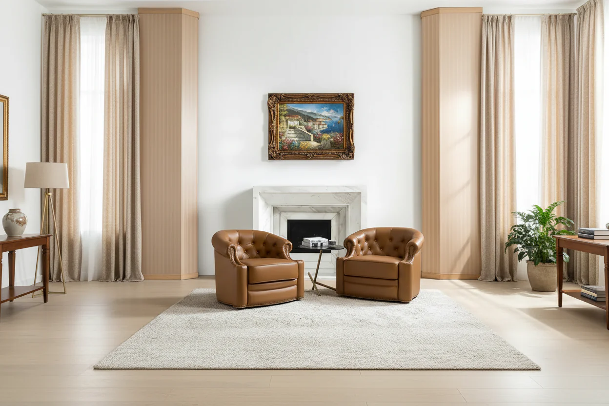 Modern Genuine Leather Swivel Chairs (Tufted Backrests)