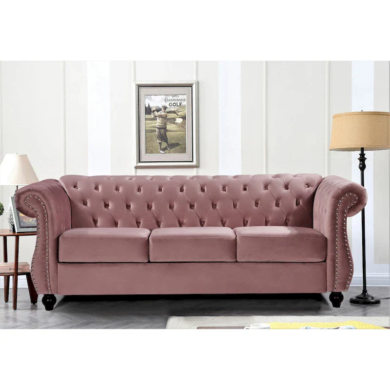 Velvet Chesterfield 3-Seater Sofa with Tufted Back
