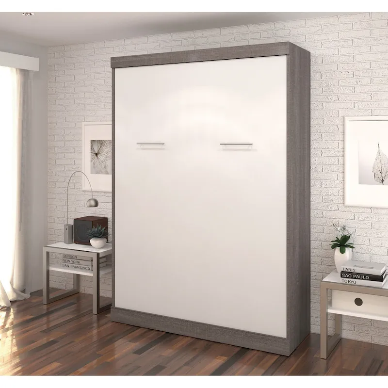 Full Murphy Bed with Storage Cabinet, White / Antigua / Bark Grey / Bark Grey & White — 2-Person