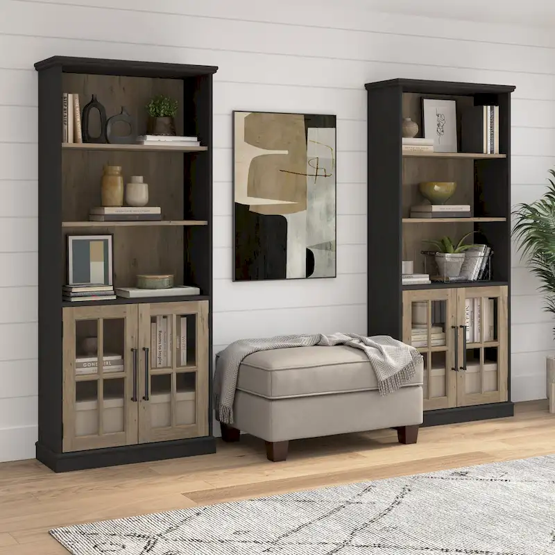 Westbrook 5 Shelf Bookcase with Doors - Set of 2 by Bush Furniture