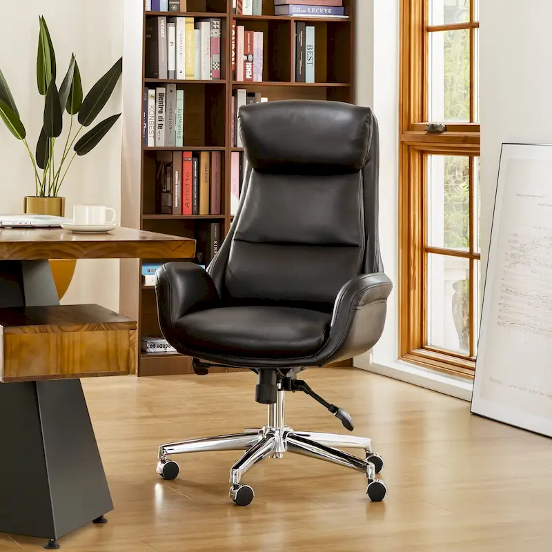 48-inch Mid-Century Adjustable Swivel Faux Leather Office Chair