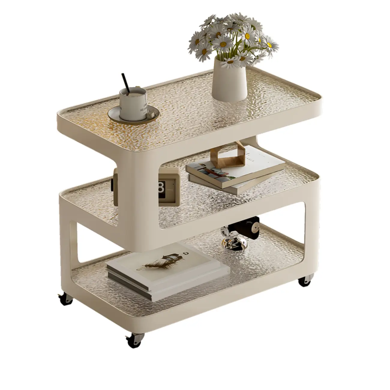 Rectangular Glass Top 3-Layer Storage Mobile Side Table