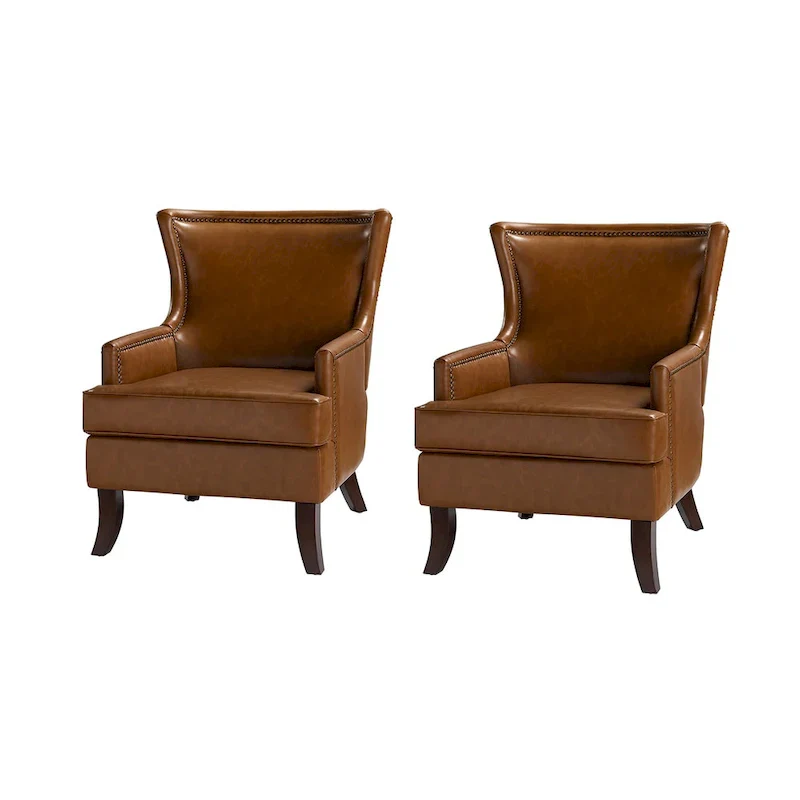 Angeles Mid-century Modern Ergonomic Vegan Leather Armchair with Wingback Set of 2 by HULALA HOME