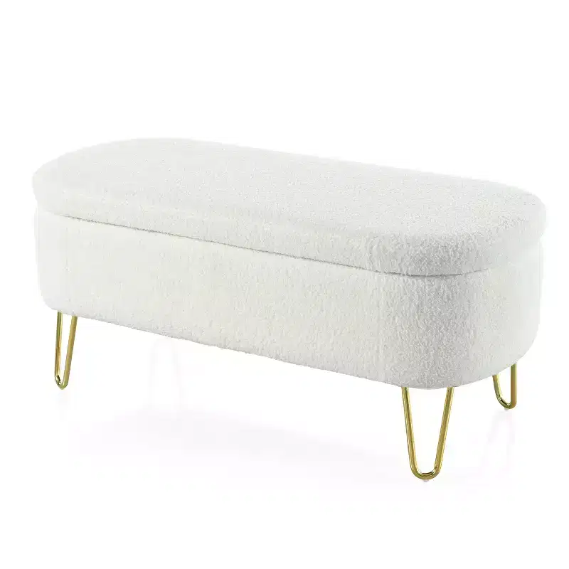 Okak Oval Storage Ottoman Bench with Soft Upholstered Metal Legs Storage Footrest Stool with Safety Hinge for Living Room, Entryway, Bedroom