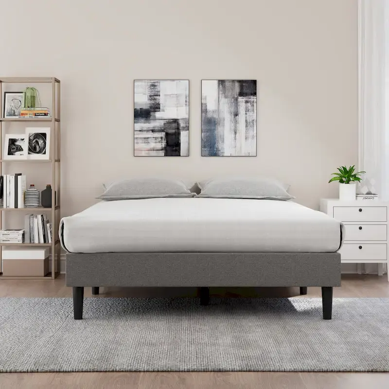Contemporary Grey Upholstered Platform Bed