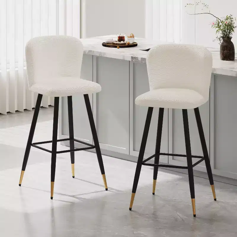 Christopher Knight Home Aveline 30'' Modern Upholstered Bar Stools with Gold-Tipped Metal Legs (Set of 2)