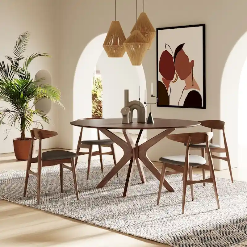 Modrest Ember Modern Large 59 Round Walnut Dining Table