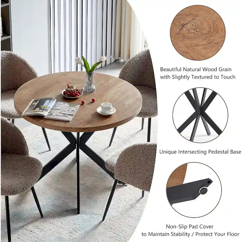 Round Dining Table Set with Sherpa Arm Chairs, Space Saving