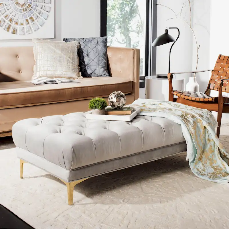 Navy/ Brass Tufted Rectangular Bench - 54 x 27 x 16 - 54Wx27Dx16H
