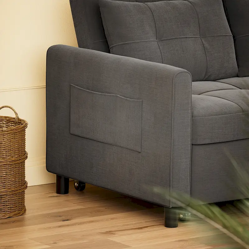 Grey Convertible Sleeper Loveseat with Pull-Out Bed
