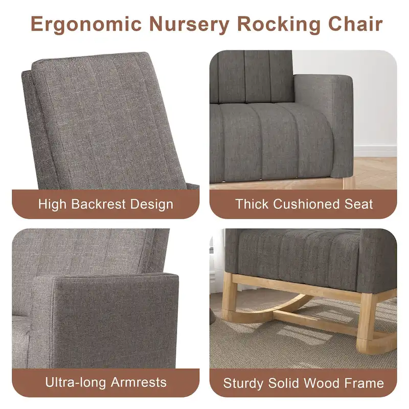 Adjustable Rocking Chair, Nursery Glider Chair with Adjustable High Back and Foot Rest