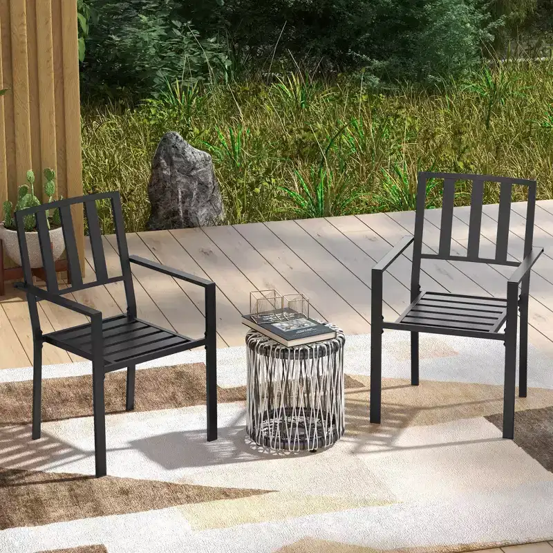 Outsunny Slatted Design Patio Dining Chairs, Set of 2 Stackable Garden Chairs