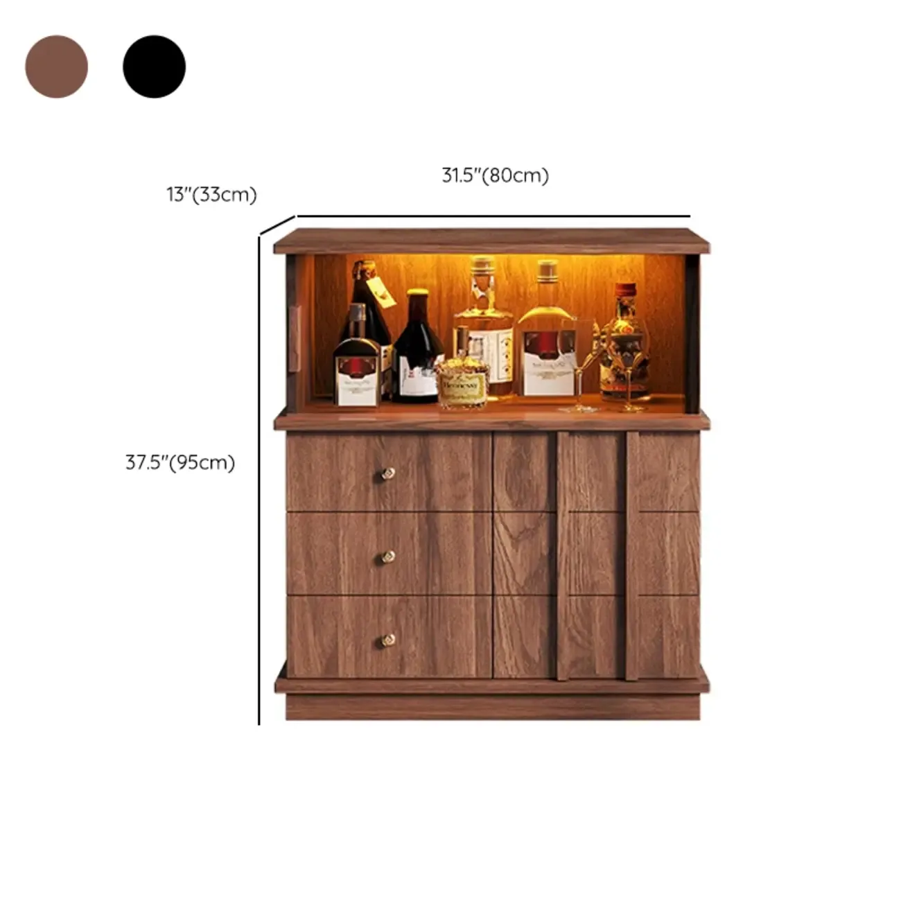 Modern Nut-brown Freestanding Wood Wine Bar Cabinet
