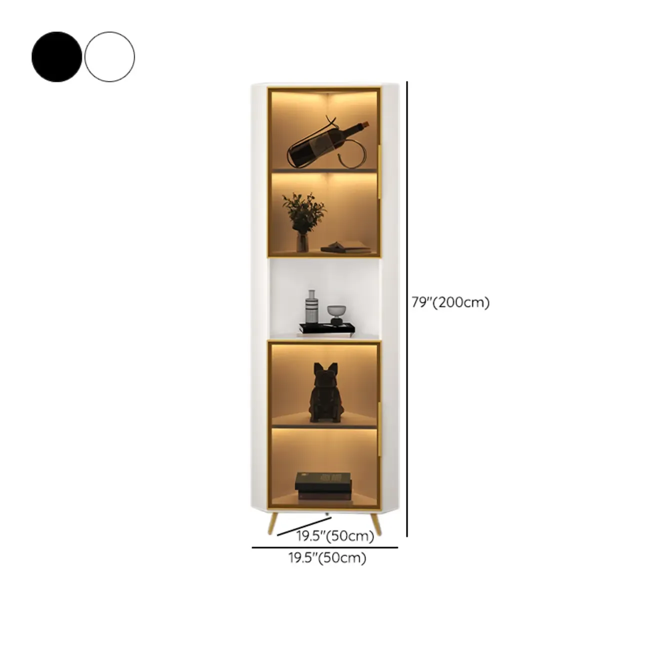 Modern Glam White-Gold Wood Glass Display Cabinet