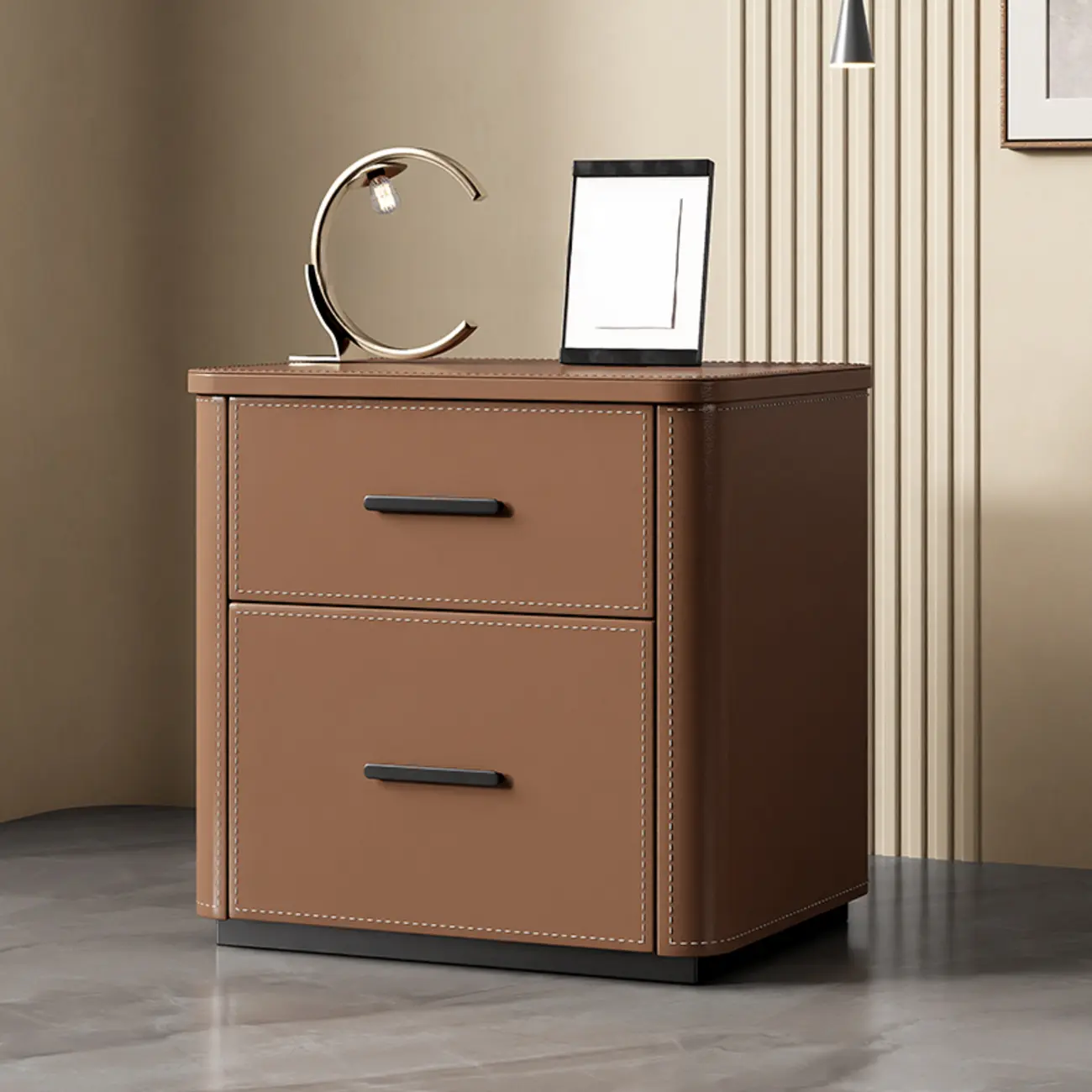 Modern Pine Wood Top 2 Drawers Nightstand