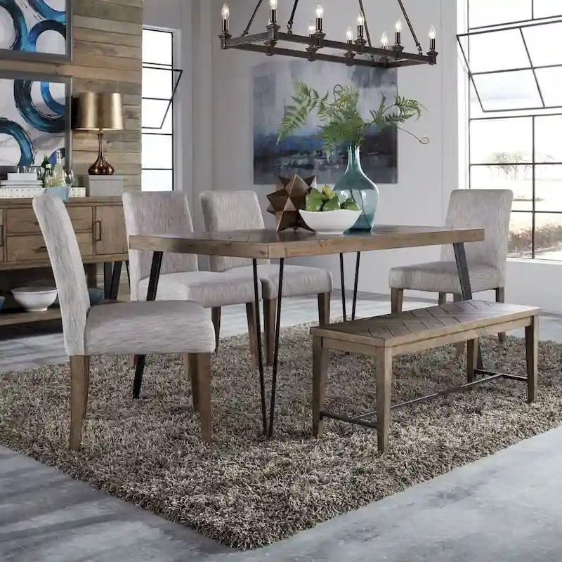 Brown Rustic Caramel 6-Person Rectangular Dining Table Set