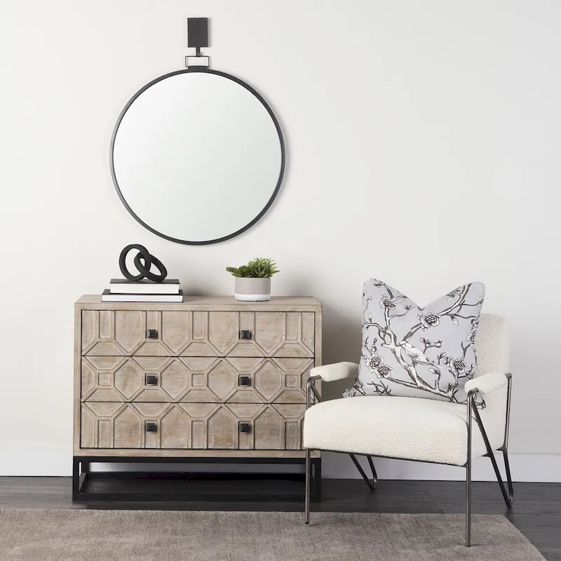 3-Drawer Accent Cabinet with Metal Frame - Geometric Pattern Design (Gray/Light Brown)