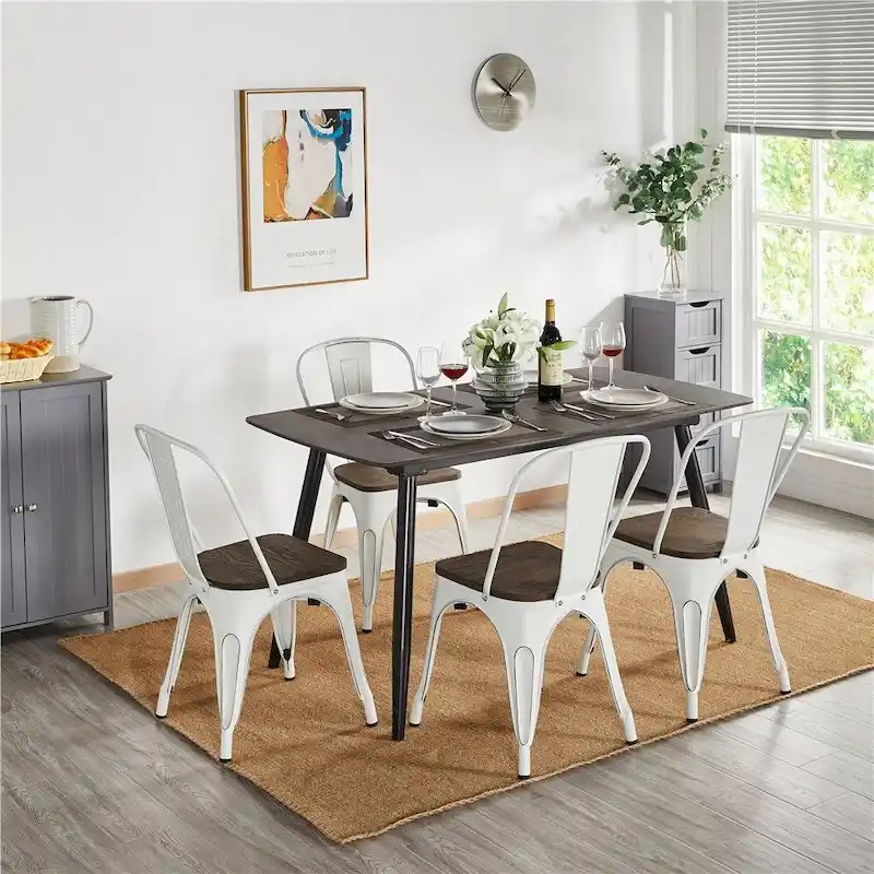 Yaheetech Set of 4 Metal Dining Chair with Wooden Stackable Chairs