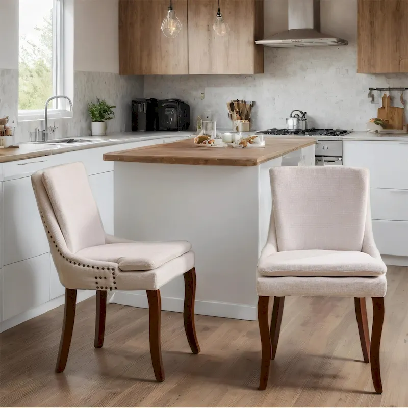 Beige / Blue / Gray Chenille Upholstered Dining Chair, Set of 2