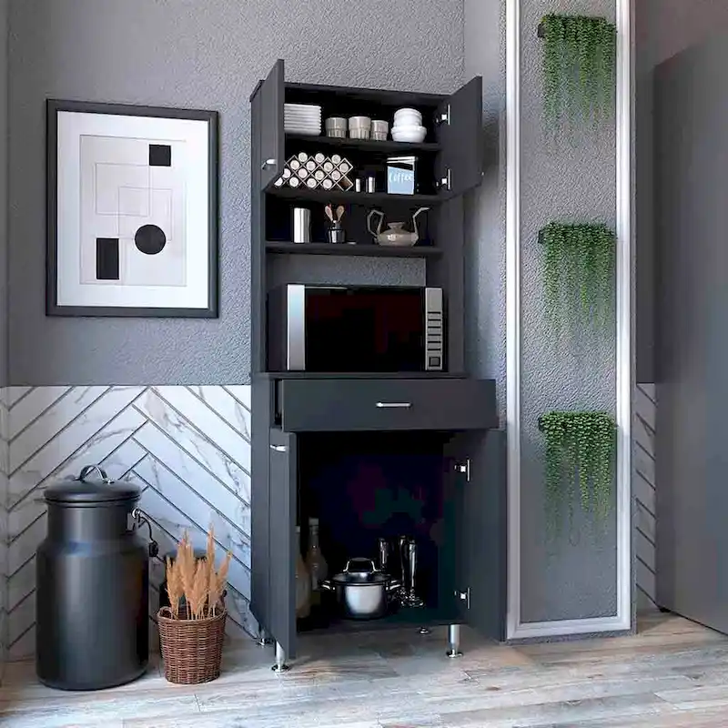 Pantry Piacenza,Two Double Door Cabinet, Black Wengue Finish,High quality and durable