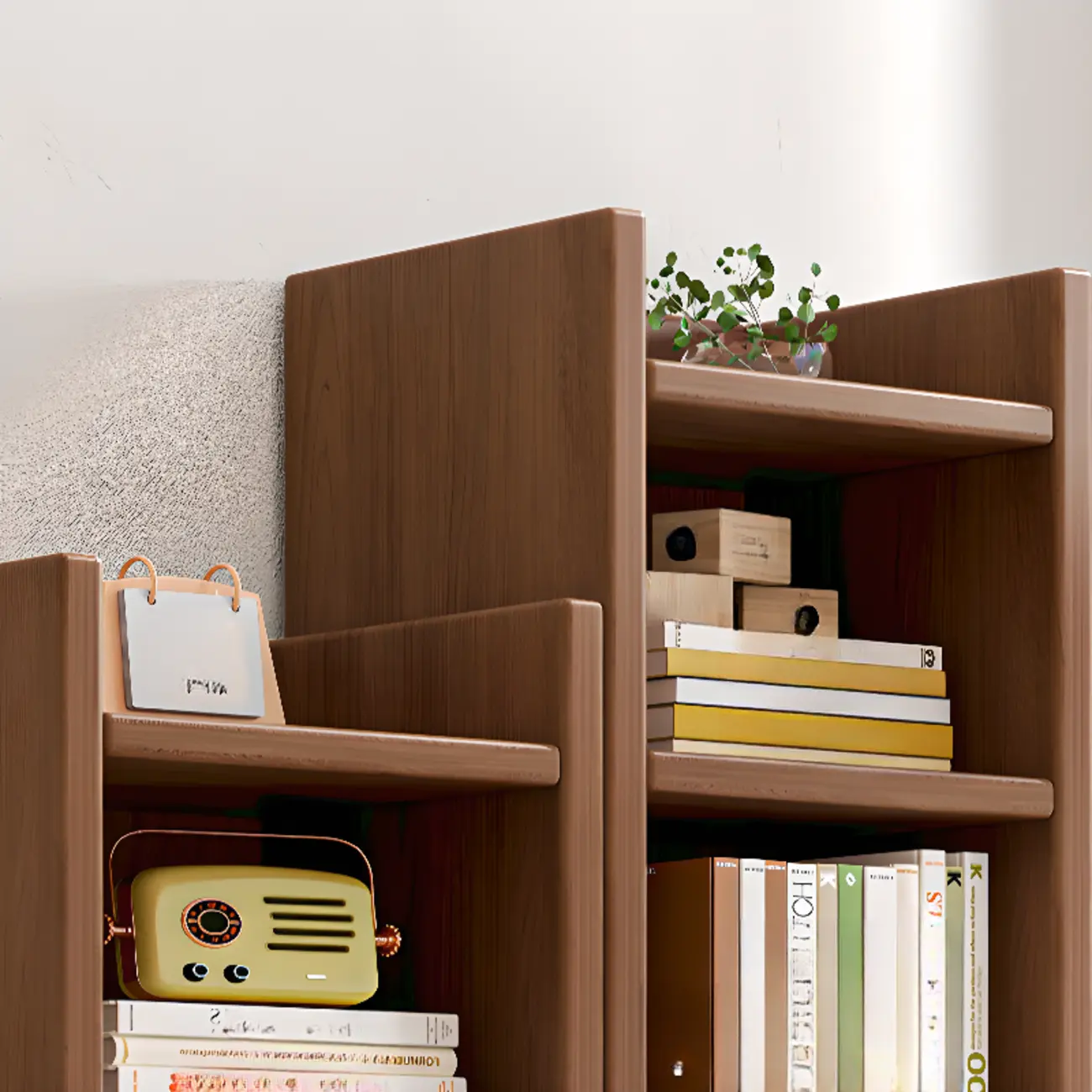 Rectangular Classic Nut-Brown Premium Wood 7-Shelf Bookcase