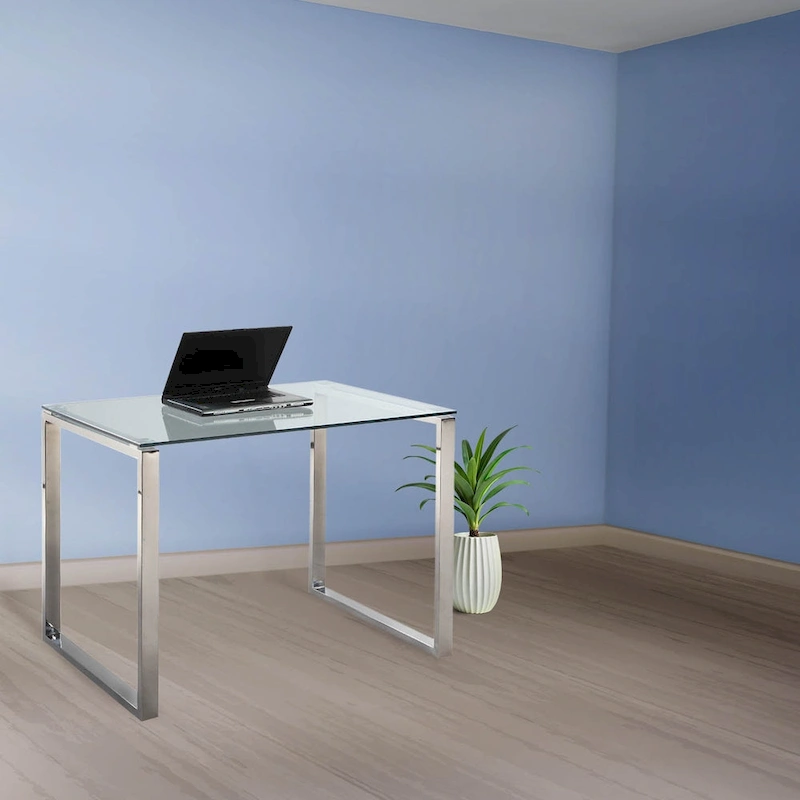 Somette Contemporary Small Computer Desk with Glass Top