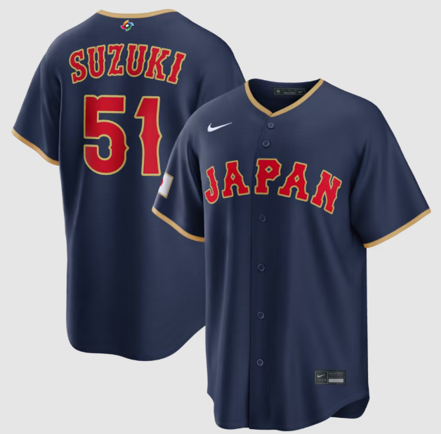 Japan Baseball Seiya Suzuki Navy 2026 World Baseball Classic Road Stadium Jersey