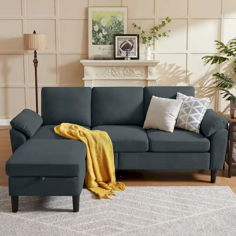 Jarenie 79.72 L Shaped Sofa with Storage Ottoman for Living Room