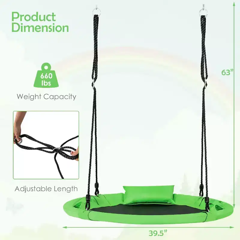 Costway 660 lbs Saucer Tree Swing 40 Inch Kids Toddler Swing Set with Adjustable Ropes