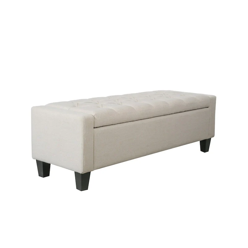 Button Tufted Fabric Storage Bench – Beige / Grey / Dark Grey, 2-Seat