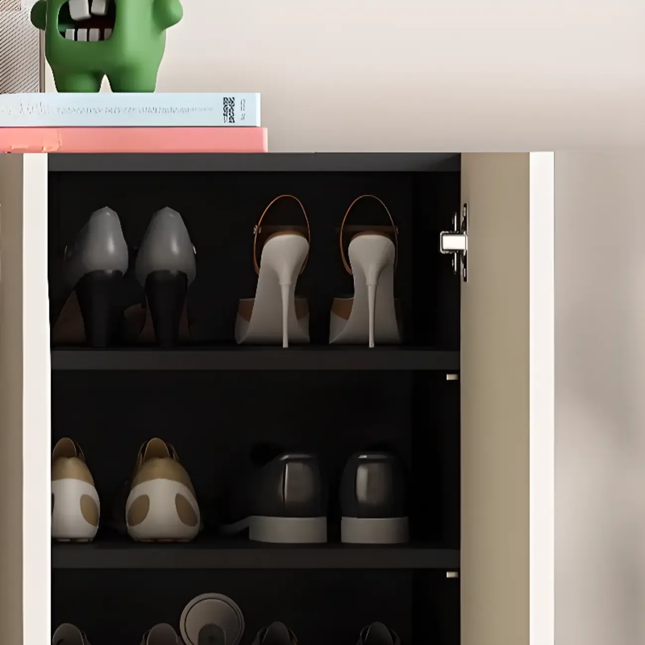 Chic Adjustable Shelves Wood Shoe Cabinet in White/Black