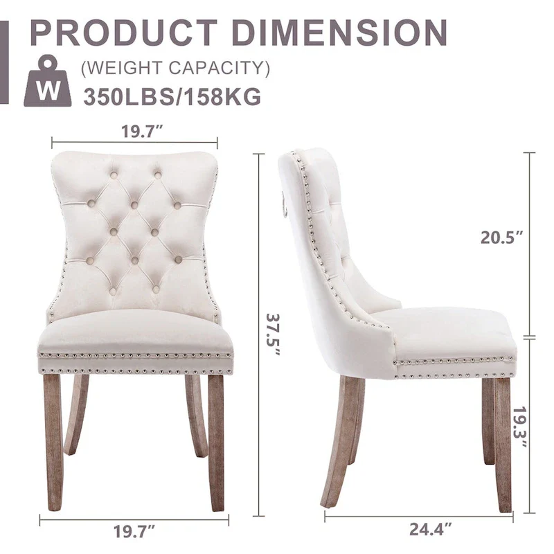 Velvet Dining Chairs, Tufted Solid Wood Armless Chairs Accent Chair with Nailhead Trim and Back Ring Pull