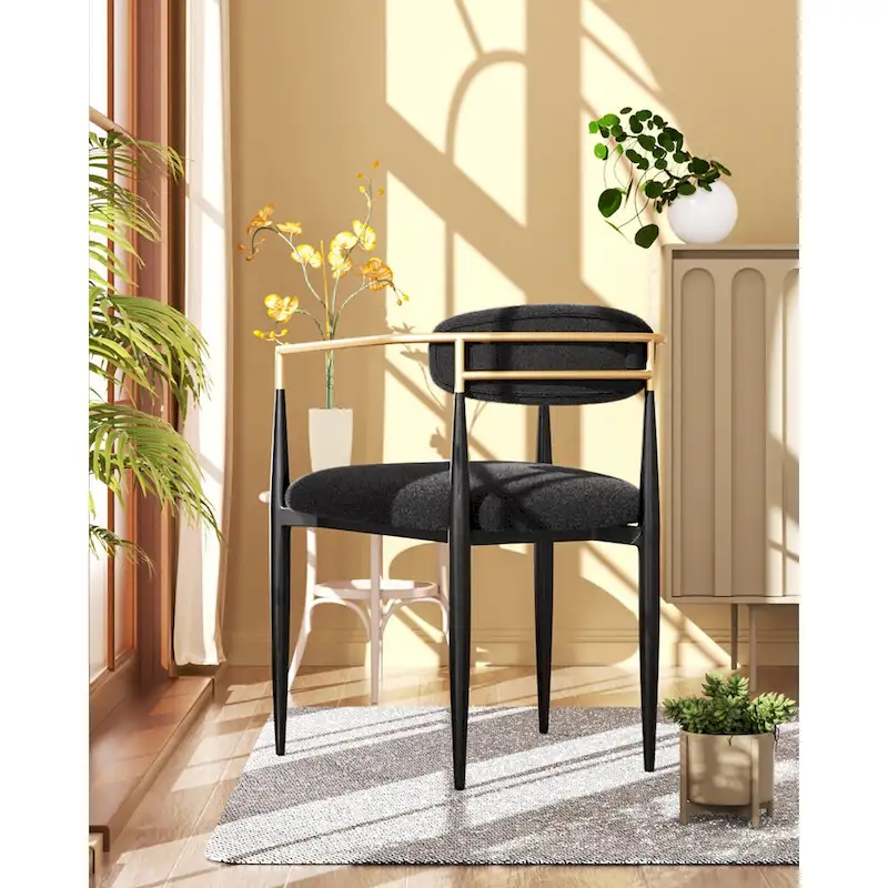 Boucle Upholstered Dining Chair with Metal Frame