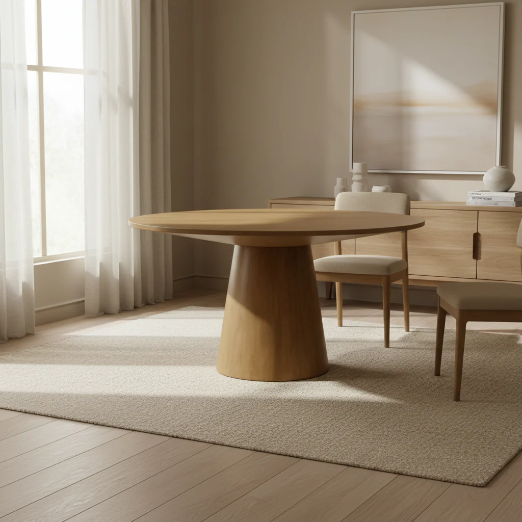 47 Inch Dining Table, Round Tabletop, Pedestal Base, Brown Finish