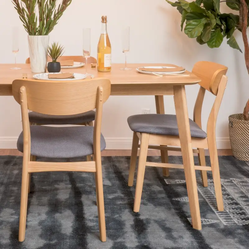 Upholstered Dining Chair, Mid-Century Style, Set of 2 (Dark Grey / Light Beige)