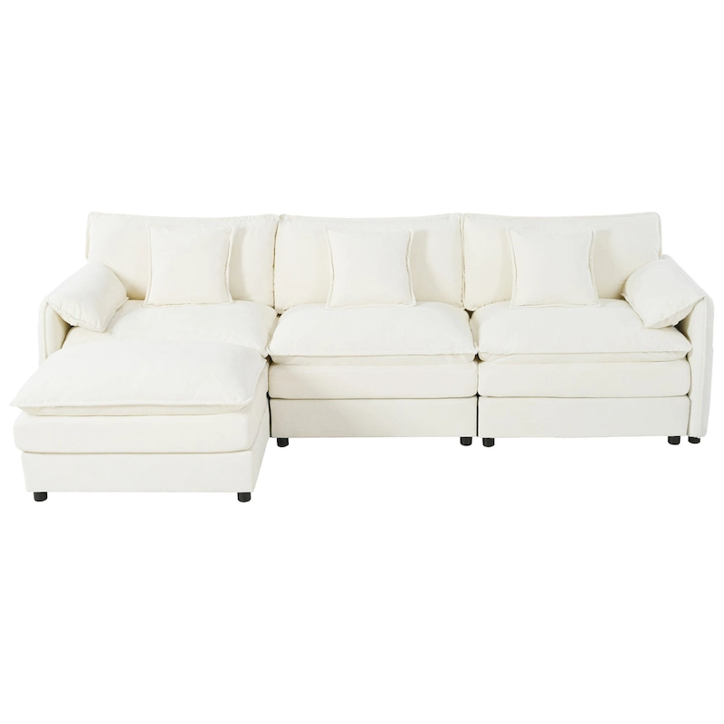 109.45 Chenille Upholstered L-Shaped Modular Sectional Sofa with Double-Layer Cushions, DIY Combination