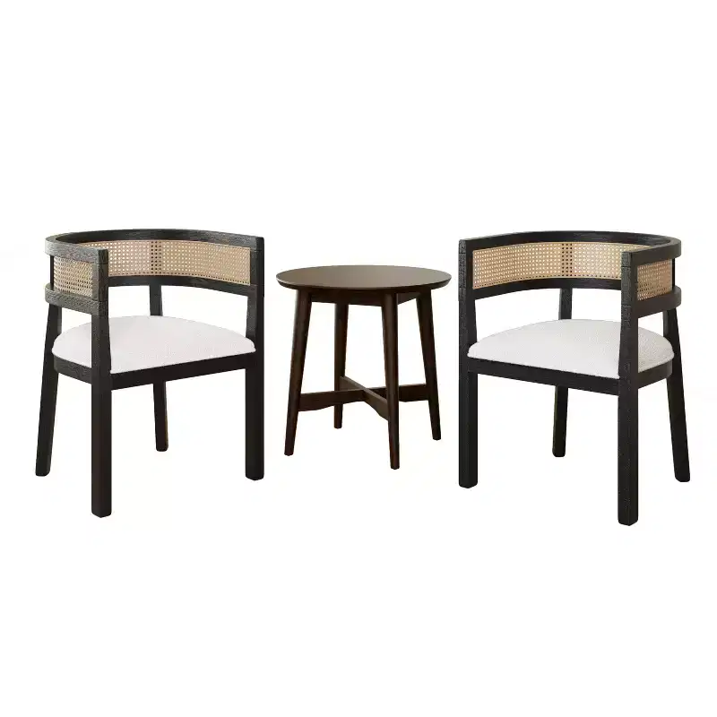 Christopher Knight Home Allen 3 Pieces Mid-Century Modern Wood and Cane Seating Set