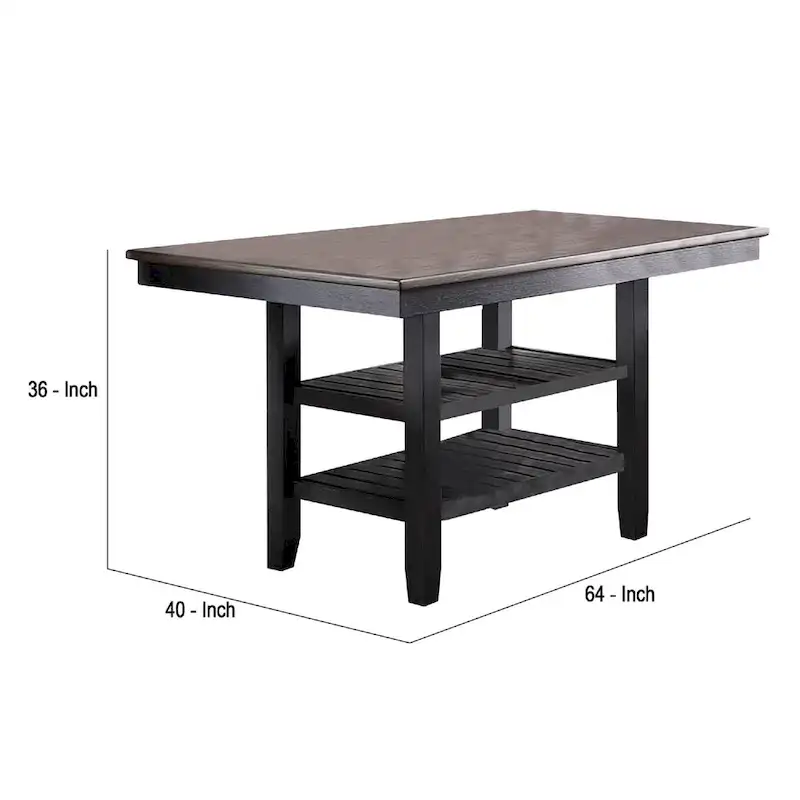 Counter Height Table with 2 Open Shelves, Dark Brown
