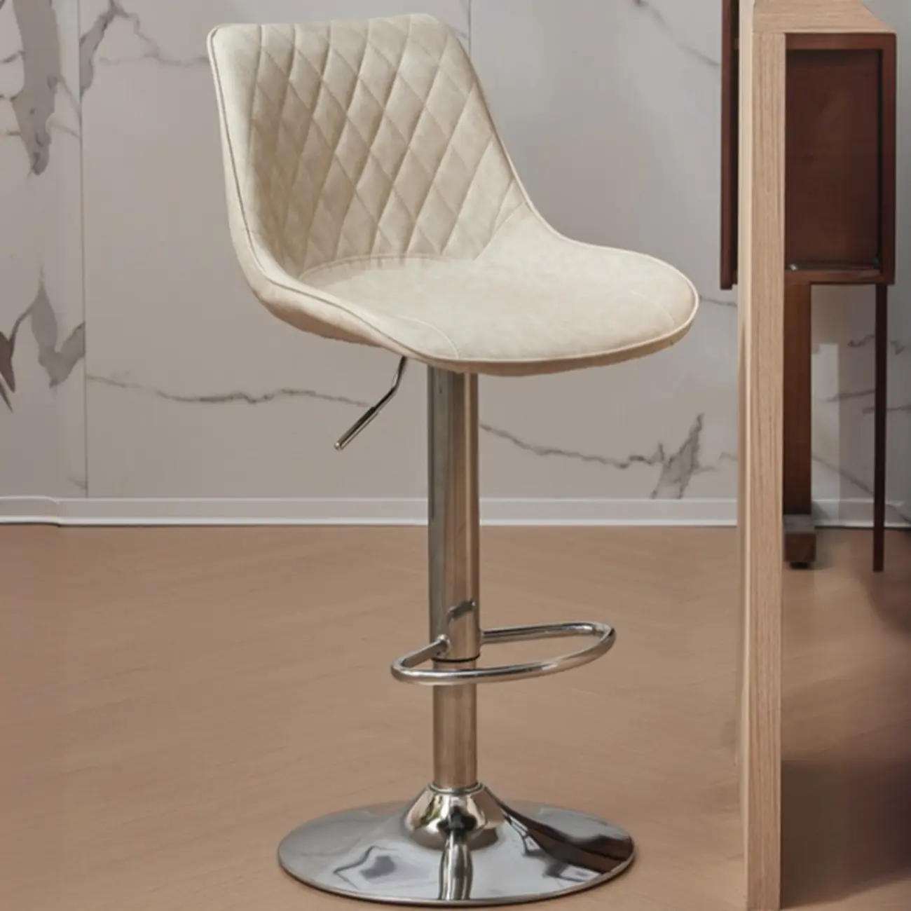 Chic Leather Tufted Swivel Adjustable Bar Stool