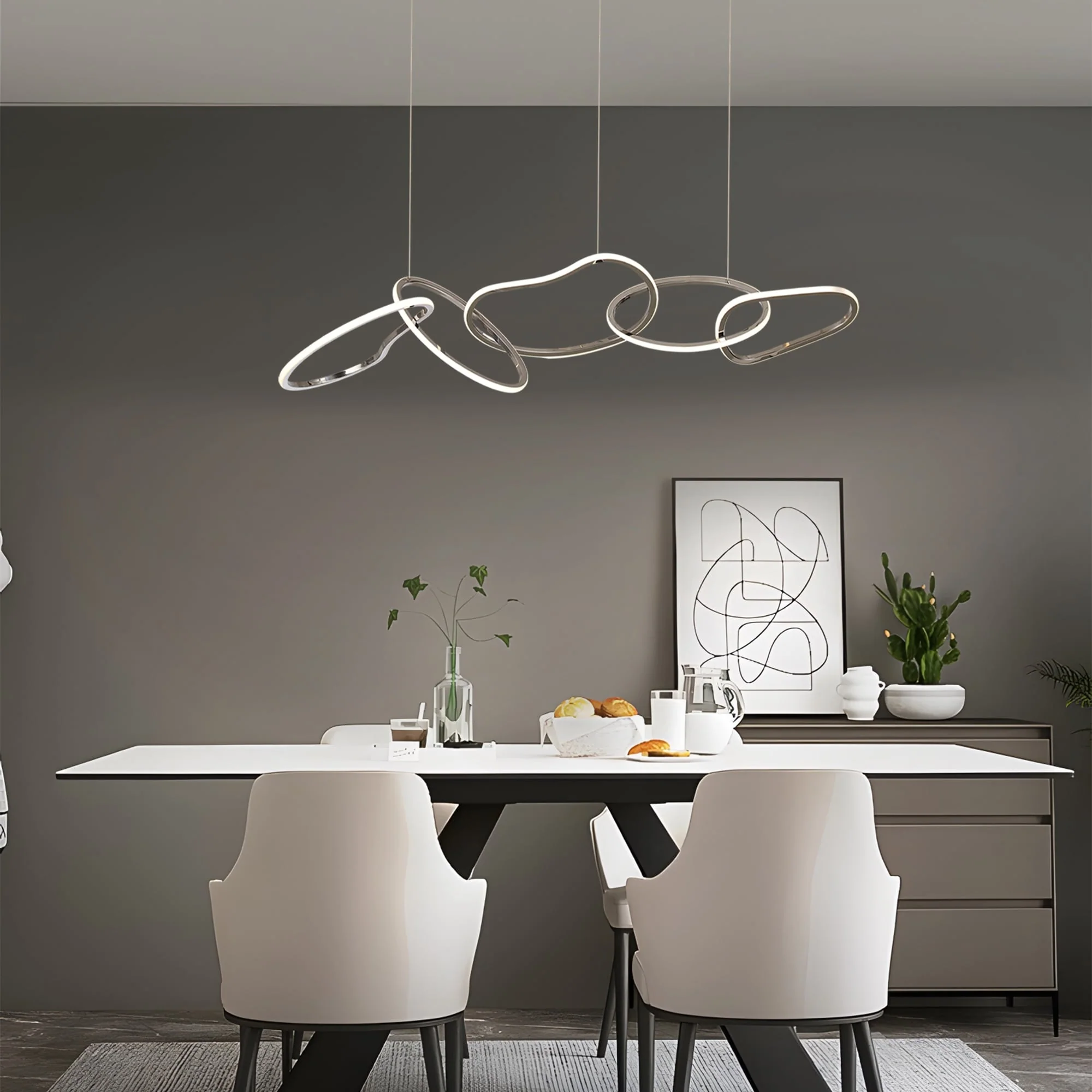 Nordic Luxury Interlocked Stainless Steel LED Chandelier Dining Room Ceiling Light