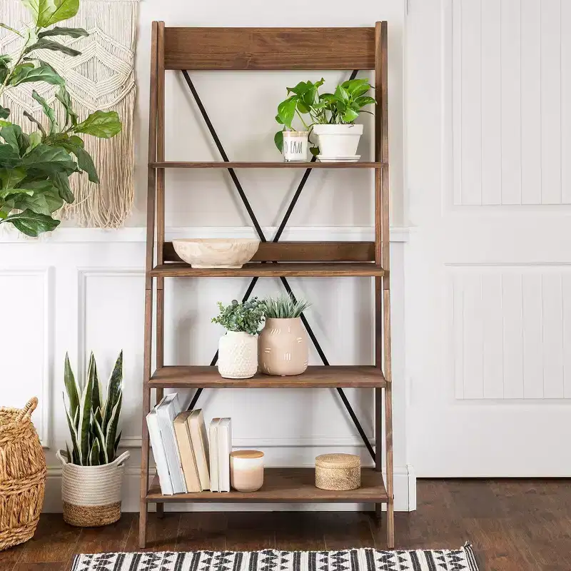 68.25 Boho 4 Tier Solid Wood Ladder Bookshelf Plant Stand - Saracina Home