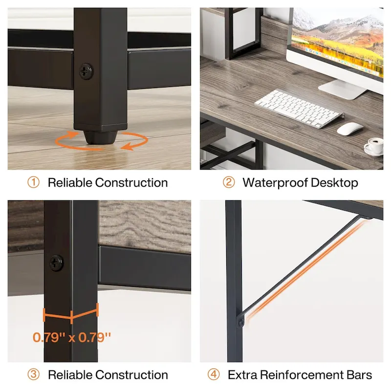 Rustic Computer Office Desk with Drawers and Hutch