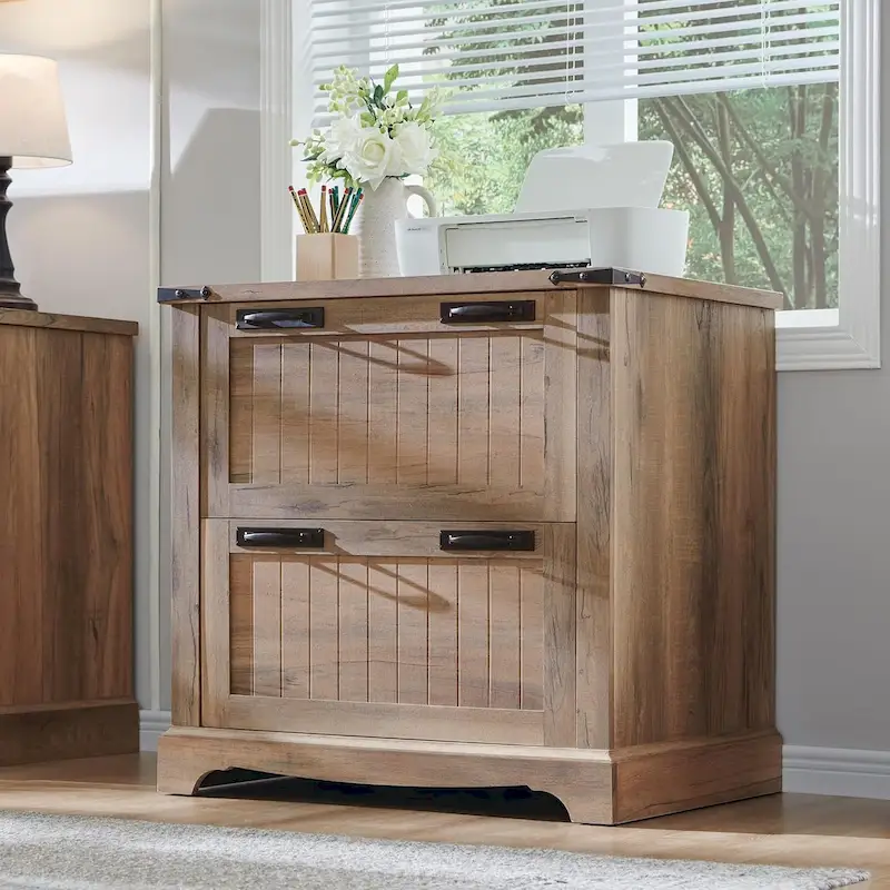 Farmhouse Wood Filing Cabinet — Home Office Storage with Rustic Style