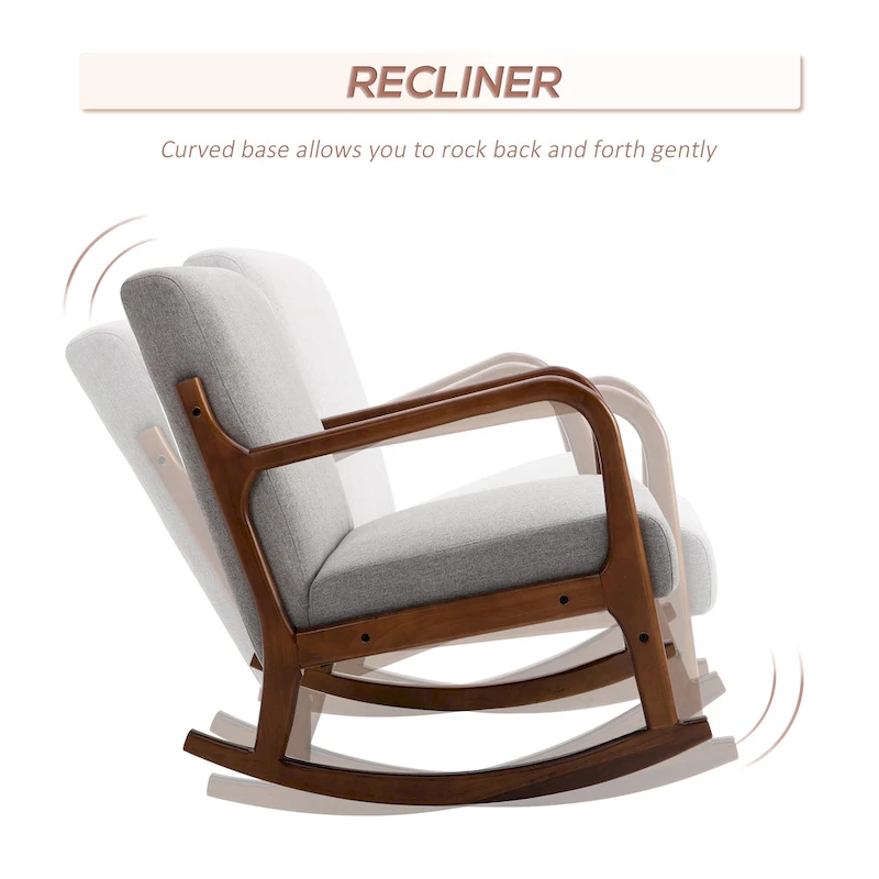 HOMCOM Rocking Chair with Curved Wood Base, Fabric Rocker with Padded Seat Home Furniture Bedroom Living Room Relax