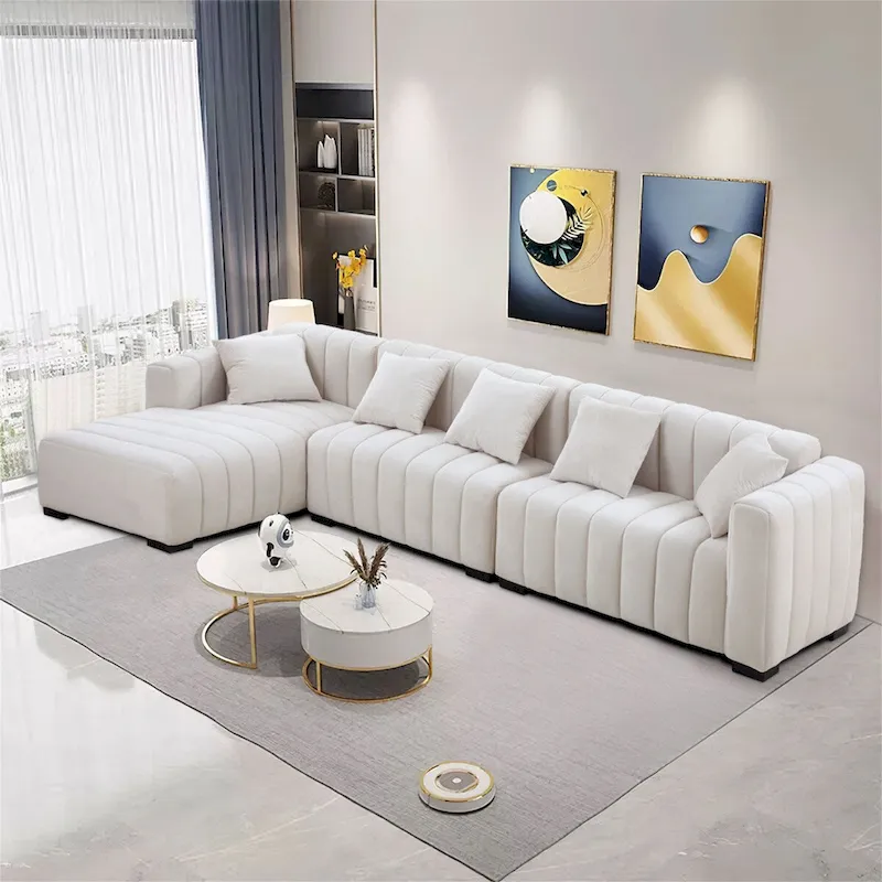 Channel Tufted Sofa Velvet Upholstered Left Chaise Modular Sofa